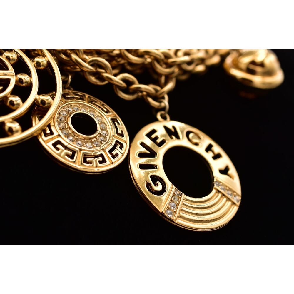 Givenchy Vintage Runway Statement Logo Charm Necklace Gold Chunky Signed Bin5 - Picture 7 of 12